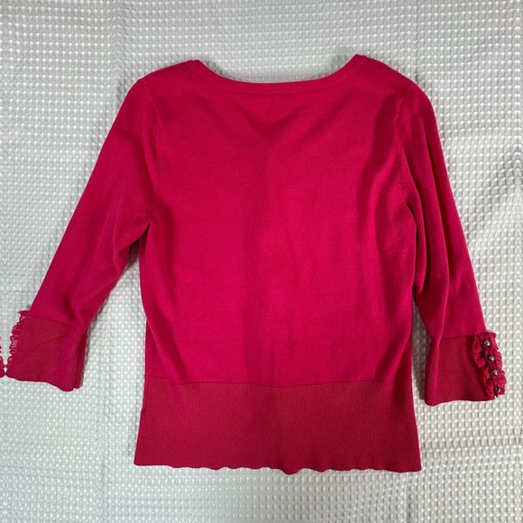 White House Black Market Pink Ruffle Button Front Cardigan Sweater Women's M - Picture 11 of 12